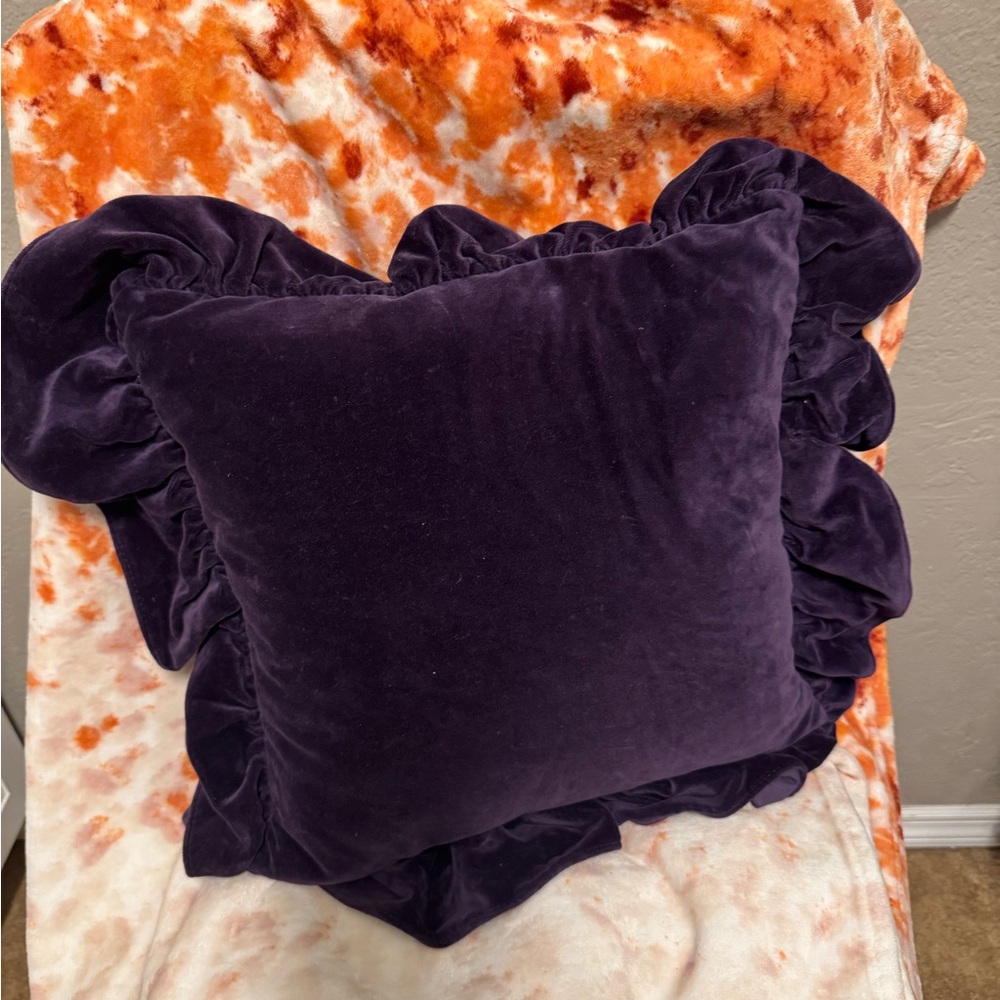 Purple Velvet Ruffled Pillow